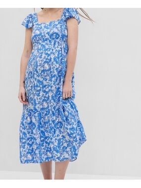 GAP Blue Floral Maternity Midi Dress